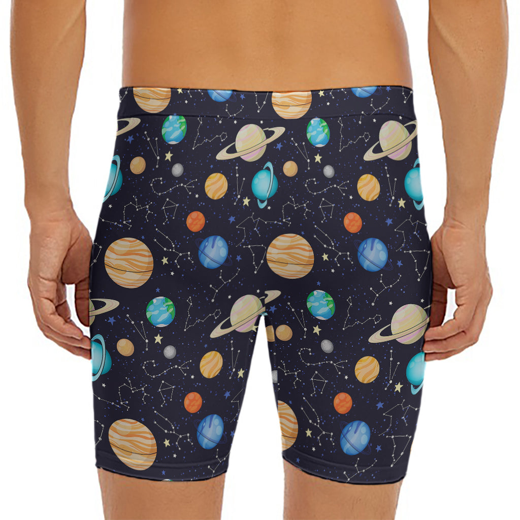 Constellations And Planets Pattern Print Men's Long Boxer Briefs
