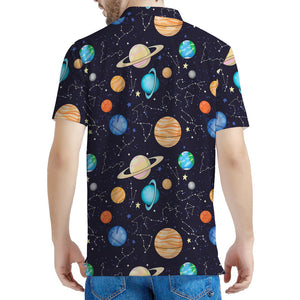 Constellations And Planets Pattern Print Men's Polo Shirt