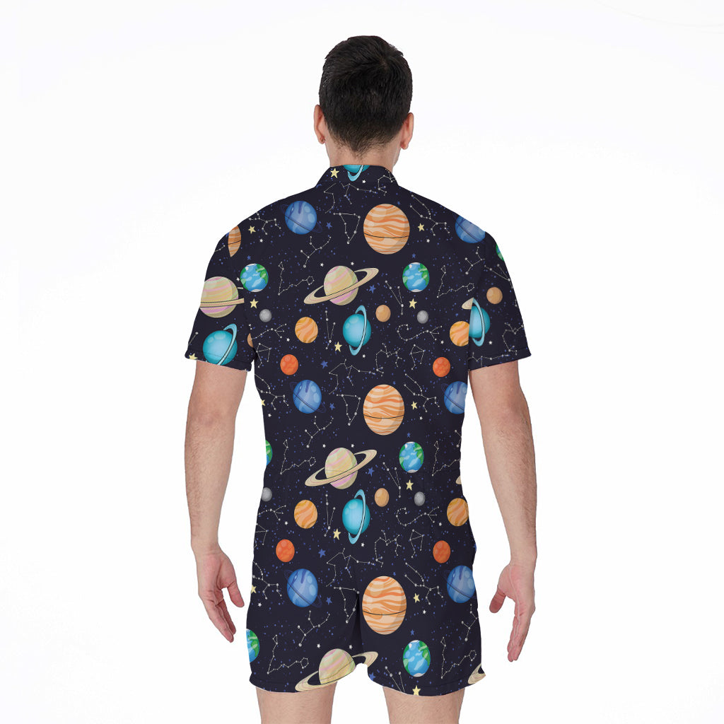 Constellations And Planets Pattern Print Men's Rompers