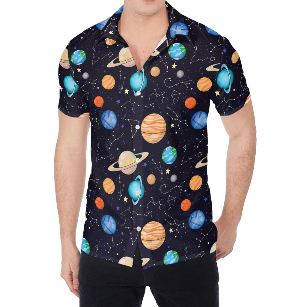 Constellations And Planets Pattern Print Men's Shirt