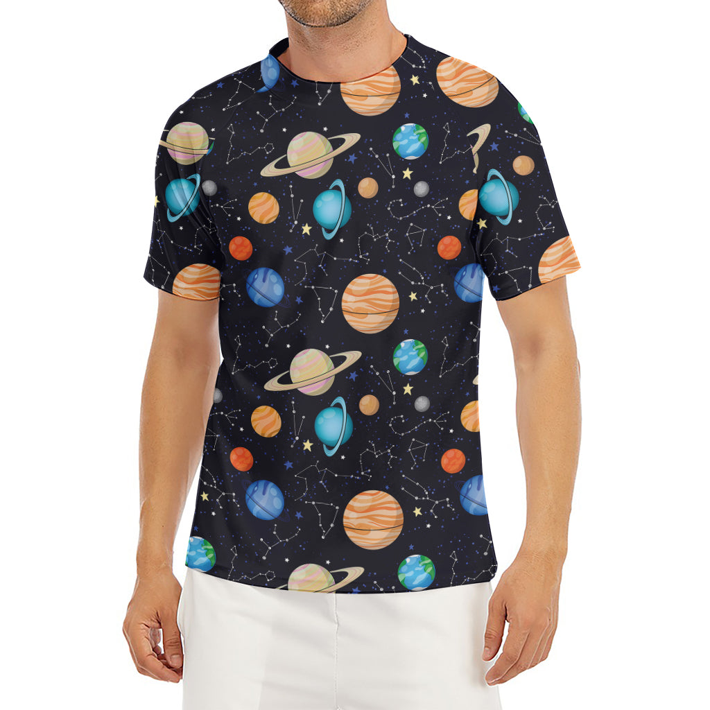 Constellations And Planets Pattern Print Men's Short Sleeve Rash Guard