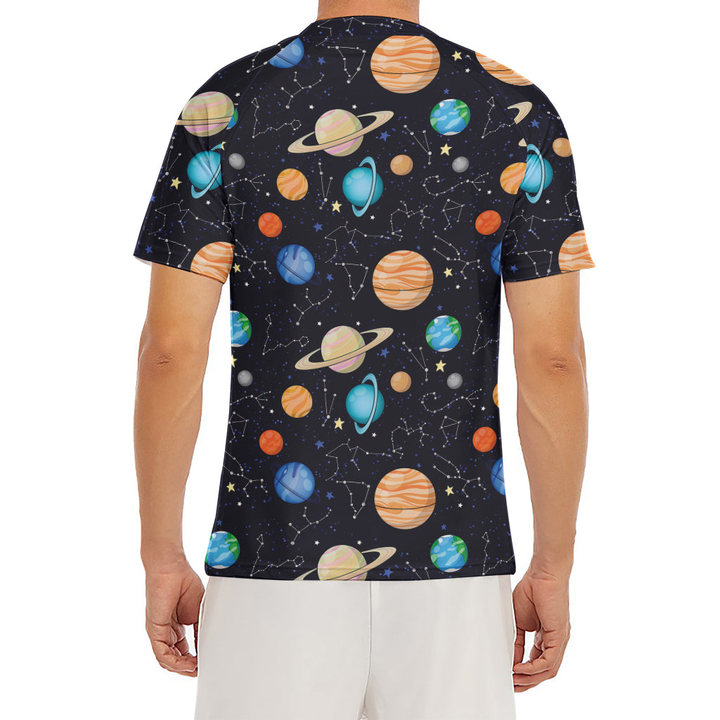 Constellations And Planets Pattern Print Men's Short Sleeve Rash Guard
