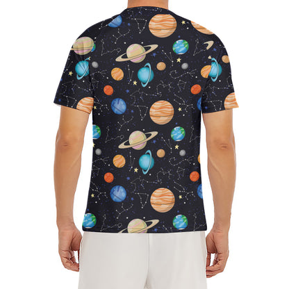 Constellations And Planets Pattern Print Men's Short Sleeve Rash Guard