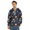 Constellations And Planets Pattern Print Men's Velvet Pullover Hoodie