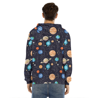 Constellations And Planets Pattern Print Men's Velvet Pullover Hoodie