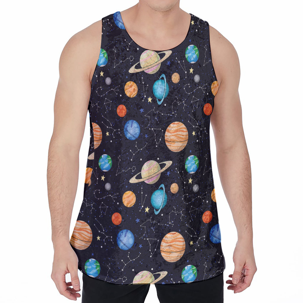 Constellations And Planets Pattern Print Men's Velvet Tank Top