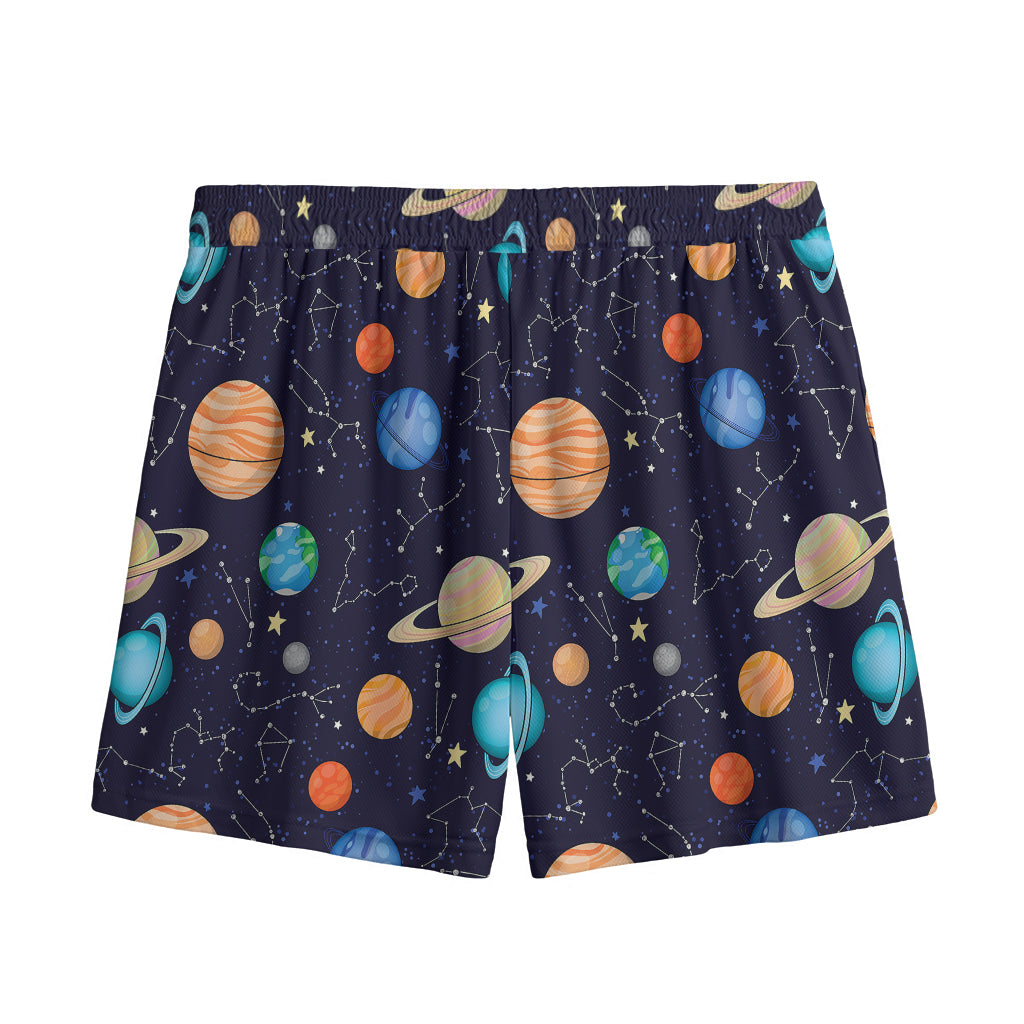 Constellations And Planets Pattern Print Mesh Shorts
