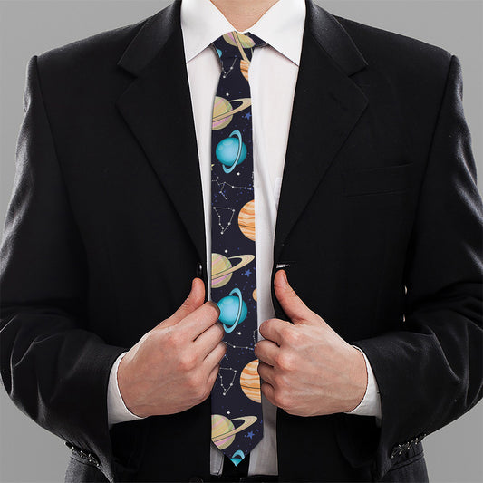 Constellations And Planets Pattern Print Necktie
