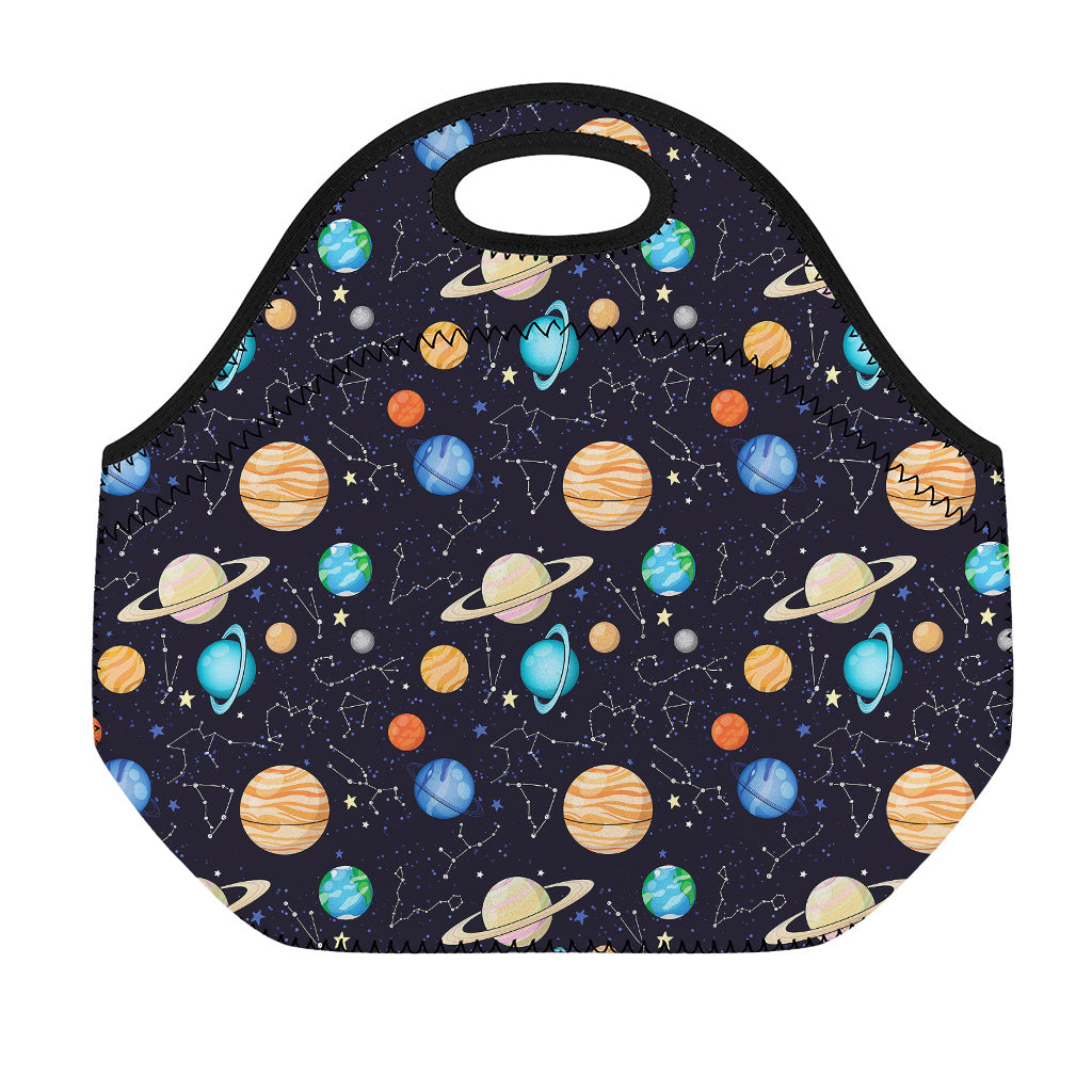 Constellations And Planets Pattern Print Neoprene Lunch Bag