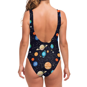 Constellations And Planets Pattern Print One Piece Swimsuit