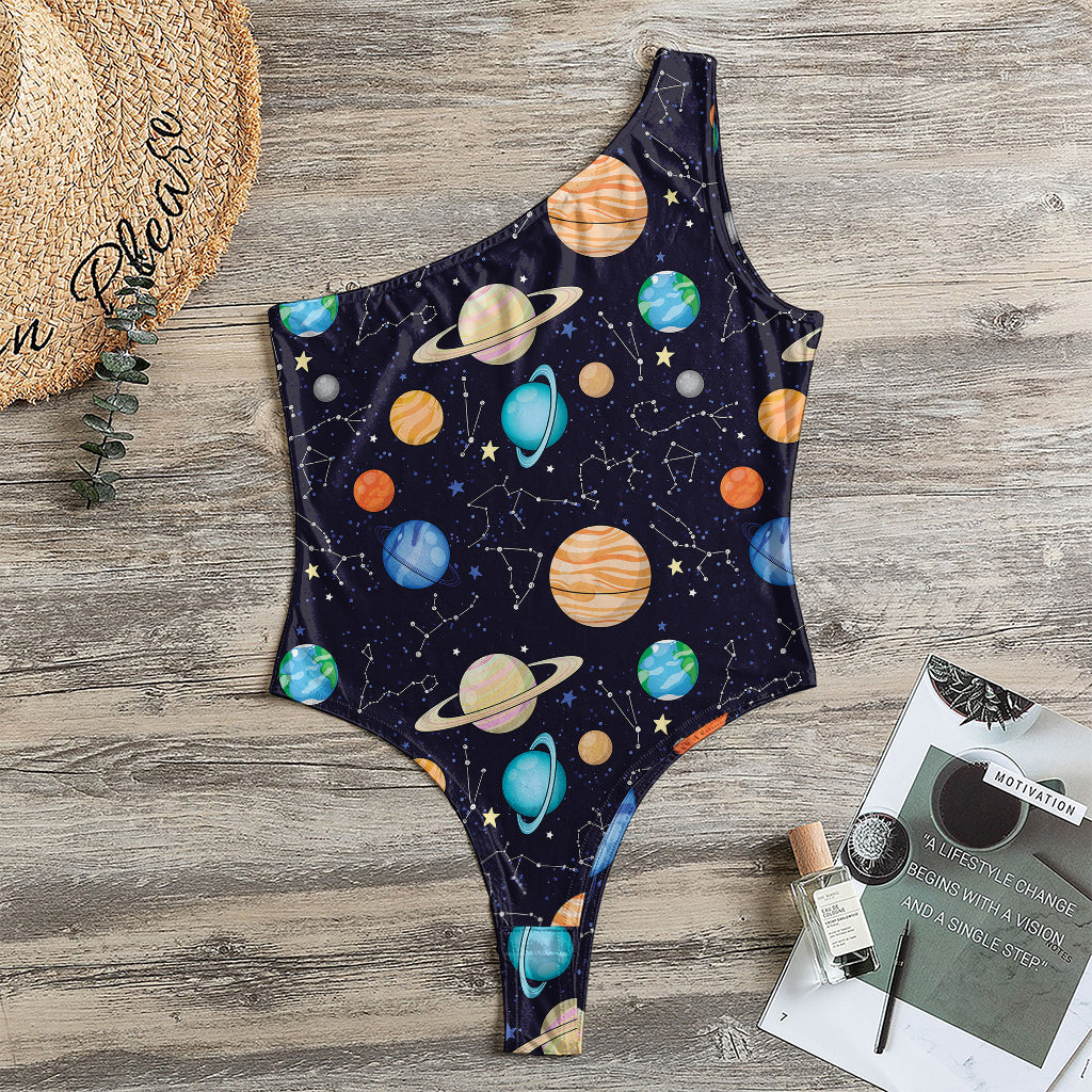 Constellations And Planets Pattern Print One Shoulder Bodysuit