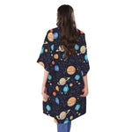 Constellations And Planets Pattern Print Open Front Beach Cover Up