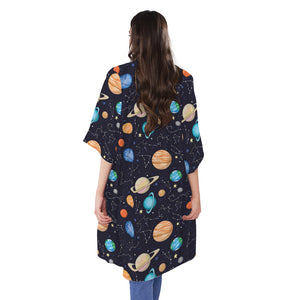 Constellations And Planets Pattern Print Open Front Beach Cover Up