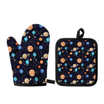 Constellations And Planets Pattern Print Oven Mitt And Pot Holder Set