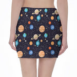 Constellations And Planets Pattern Print Pencil Mini Skirt