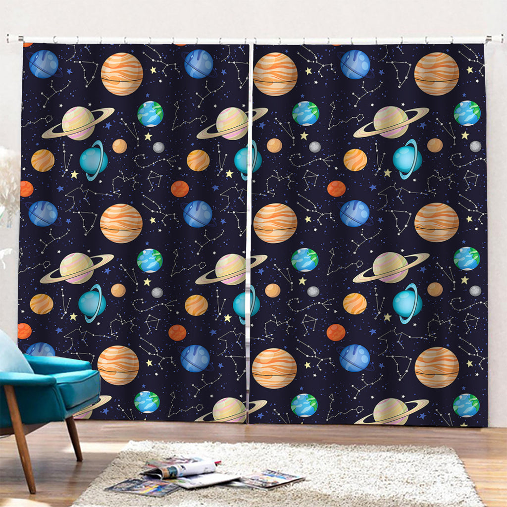 Constellations And Planets Pattern Print Pencil Pleat Curtains