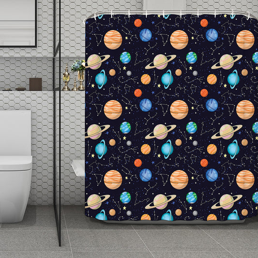 Constellations And Planets Pattern Print Polyester Shower Curtain