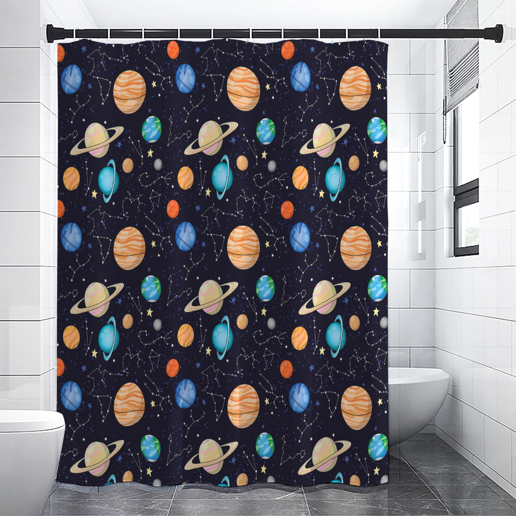 Constellations And Planets Pattern Print Premium Shower Curtain