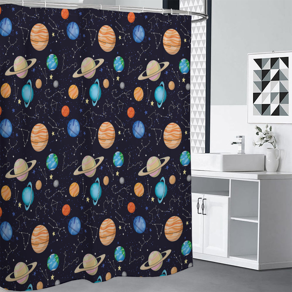 Constellations And Planets Pattern Print Premium Shower Curtain