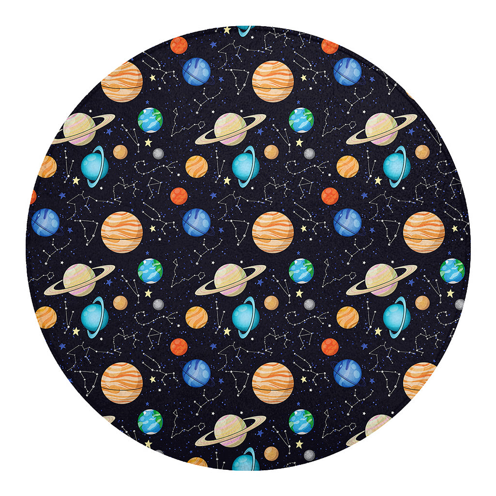 Constellations And Planets Pattern Print Round Blanket