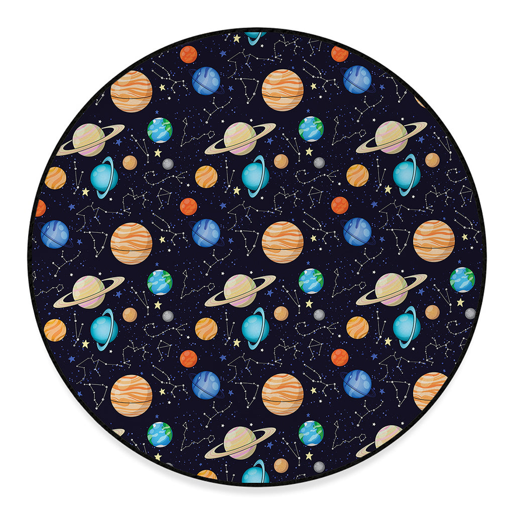 Constellations And Planets Pattern Print Round Floor Mat