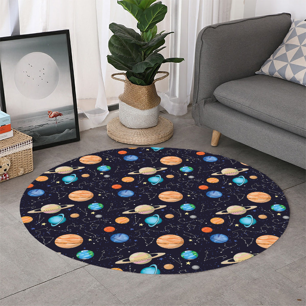 Constellations And Planets Pattern Print Round Rug