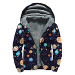 Constellations And Planets Pattern Print Sherpa Lined Zip Up Hoodie
