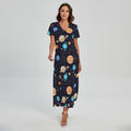 Constellations And Planets Pattern Print Short Sleeve Maxi Dress