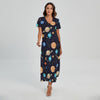 Constellations And Planets Pattern Print Short Sleeve Maxi Dress