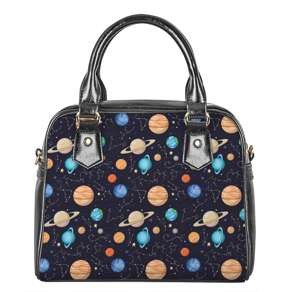 Constellations And Planets Pattern Print Shoulder Handbag