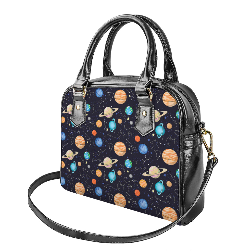 Constellations And Planets Pattern Print Shoulder Handbag