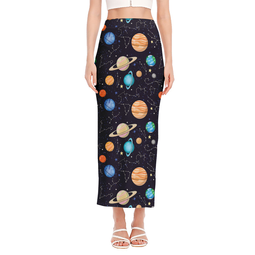 Constellations And Planets Pattern Print Side Slit Maxi Skirt