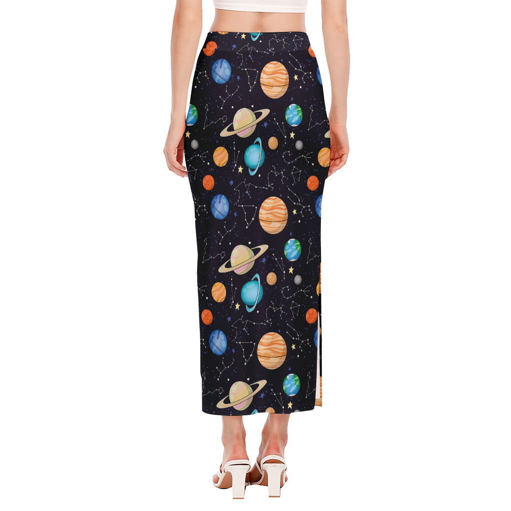 Constellations And Planets Pattern Print Side Slit Maxi Skirt