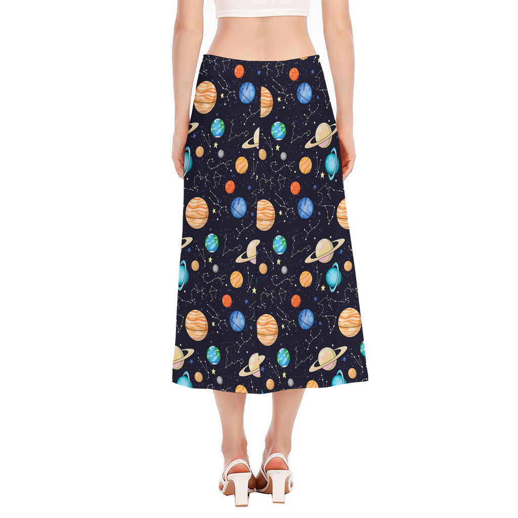 Constellations And Planets Pattern Print Side Slit Midi Skirt