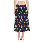 Constellations And Planets Pattern Print Side Slit Midi Skirt