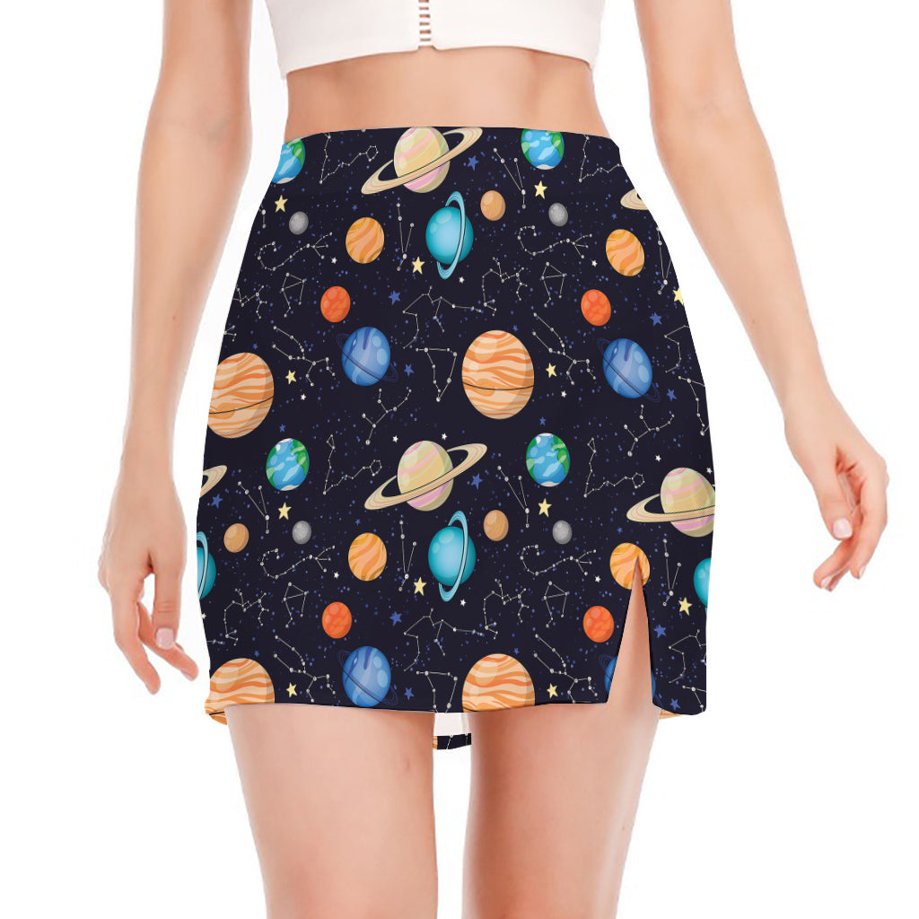 Constellations And Planets Pattern Print Side Slit Mini Skirt