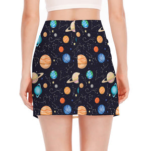 Constellations And Planets Pattern Print Side Slit Mini Skirt