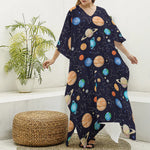 Constellations And Planets Pattern Print Silk V-Neck Kaftan Dress