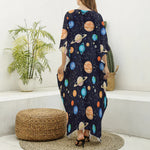 Constellations And Planets Pattern Print Silk V-Neck Kaftan Dress