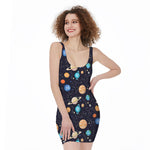 Constellations And Planets Pattern Print Sleeveless Bodycon Dress