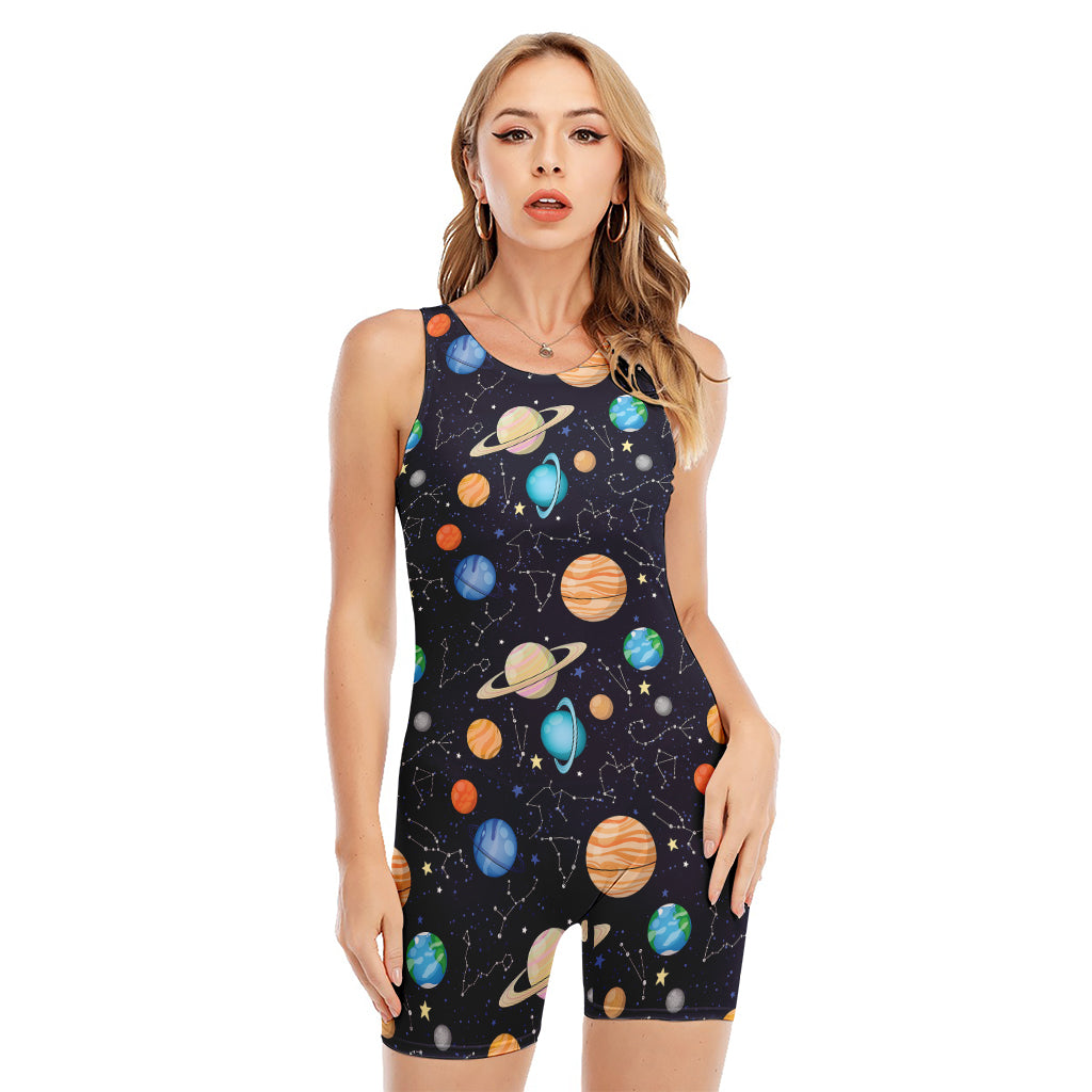 Constellations And Planets Pattern Print Sleeveless One Piece Swimsuit