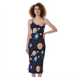 Constellations And Planets Pattern Print Slim Fit Midi Cami Dress