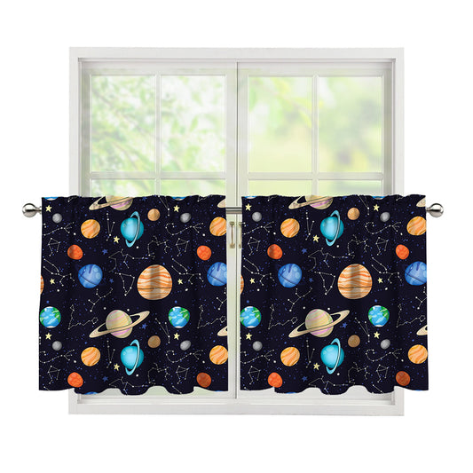 Constellations And Planets Pattern Print Tier Curtains