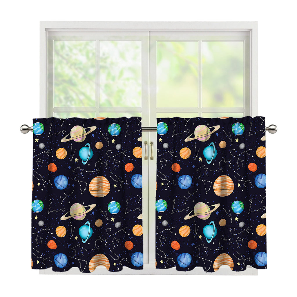 Constellations And Planets Pattern Print Tier Curtains
