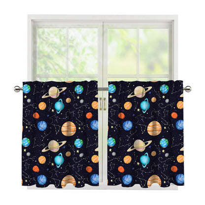 Constellations And Planets Pattern Print Tier Curtains