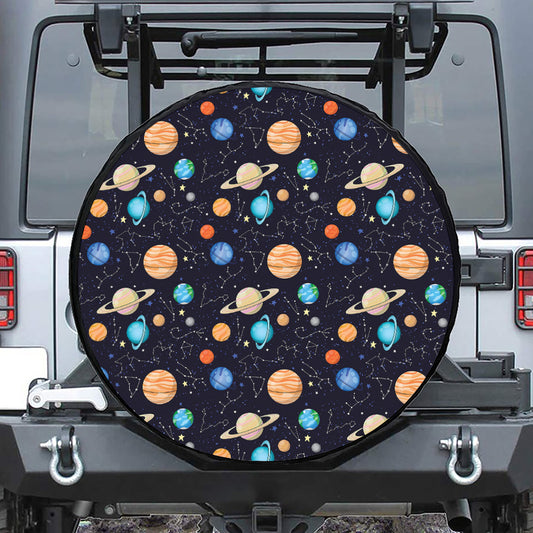 Constellations And Planets Pattern Print Tire Cover