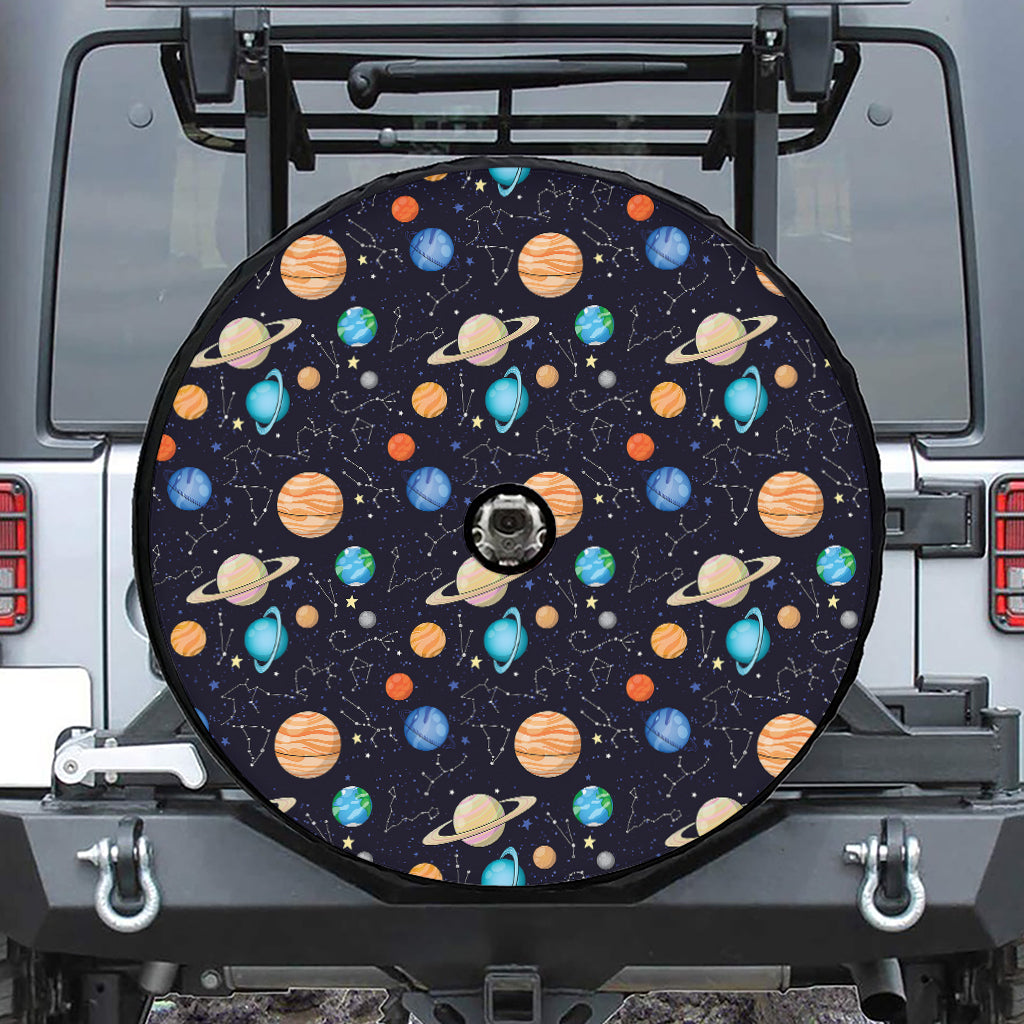 Constellations And Planets Pattern Print Tire Cover With Camera Hole