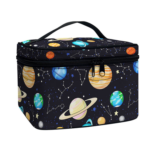 Constellations And Planets Pattern Print Travel Makeup Bag