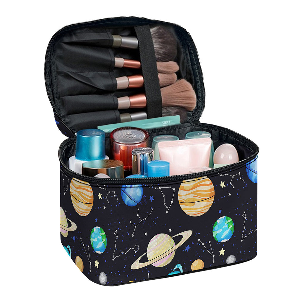 Constellations And Planets Pattern Print Travel Makeup Bag