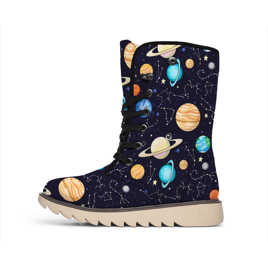 Constellations And Planets Pattern Print Winter Boots